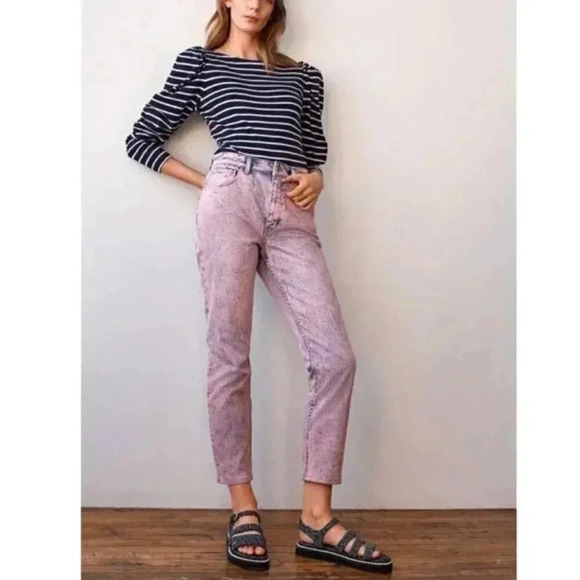 NWT La Vie Rebecca Taylor Ines High Rise Slim Ankle Leg Jeans Pink Acid Wash 25 - Picture 1 of 10
